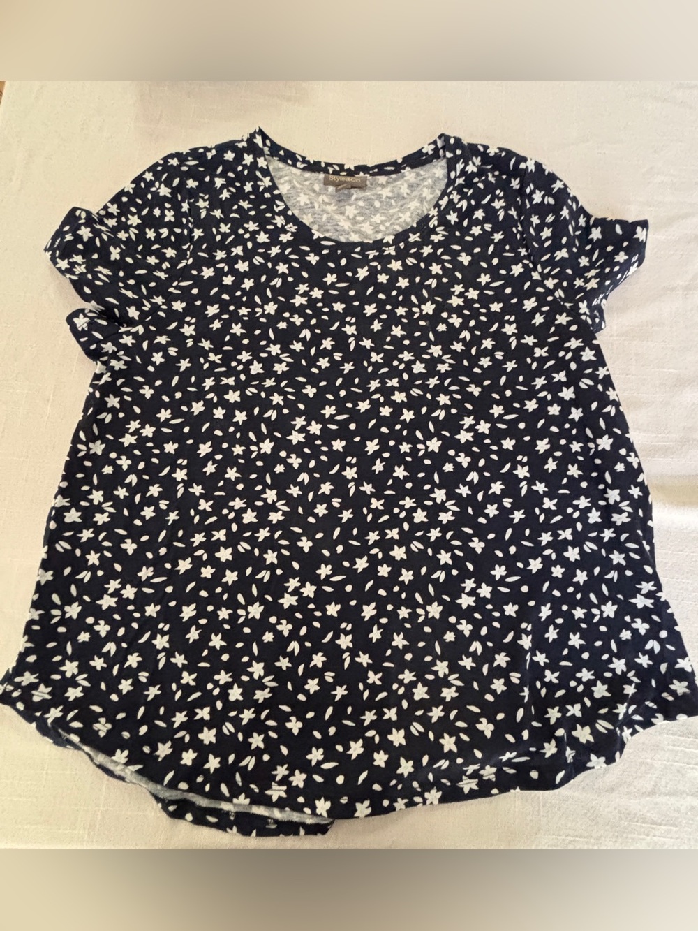 Style & Company Navy Floral Short Sleeve Tee ~ Women’s XL